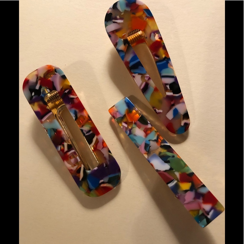 Acrylic barrettes (multi colored 3 in set). NWOT